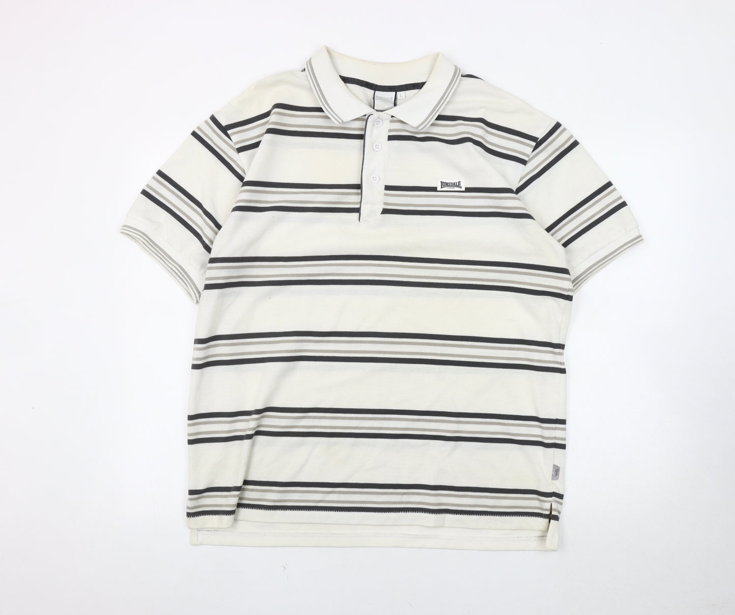 Lonsdale Men's White Striped Polo Shirt - L