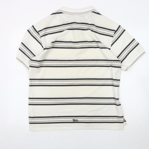 Lonsdale Men's White Striped Polo Shirt - L