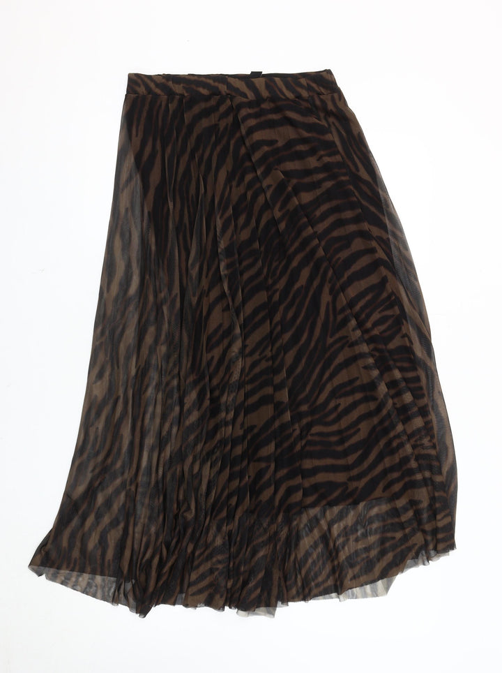 Amisu Women's Brown Animal Print Pleated Skirt Size 10