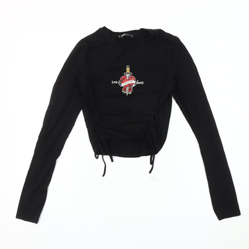 FB Sister Women's Black Cropped Long Sleeve Tee XS