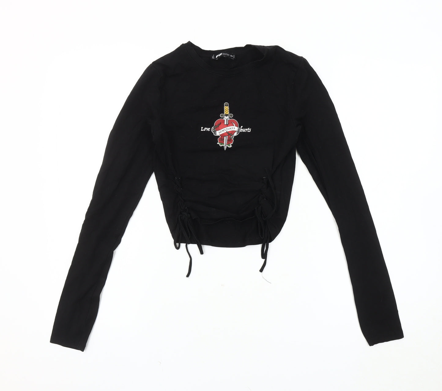 FB Sister Women's Black Cropped Long Sleeve Tee XS