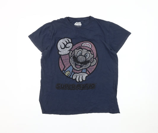 Front view of Bioworld Super Mario Men's Blue M T-Shirt