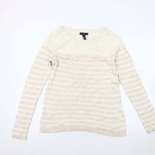 Gap Women's Beige Striped Pullover Jumper Size S