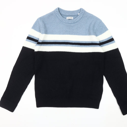Jack & Jones Men's Blue Striped Pullover Jumper M