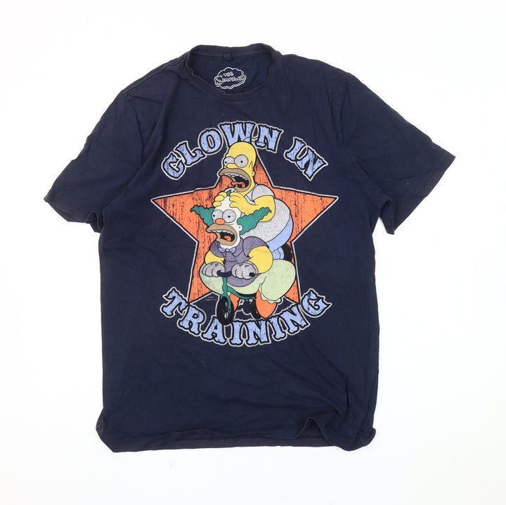 Simpsons Men's M Navy T-Shirt, Cartoon Graphic Short Sleeve