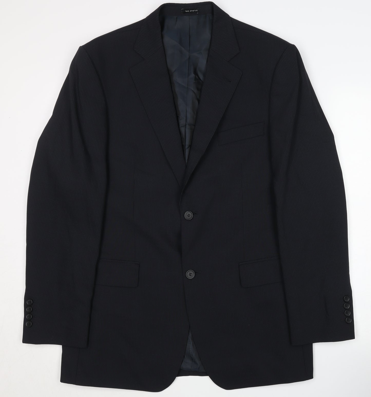 Tom English Men's Black Striped Blazer, 40R, Single-Breasted