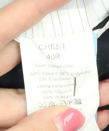 Tom English Men's Black Striped Blazer, 40R, Single-Breasted