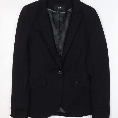 H&M Women's Black Blazer, Size 6, One-Button Single-Breasted