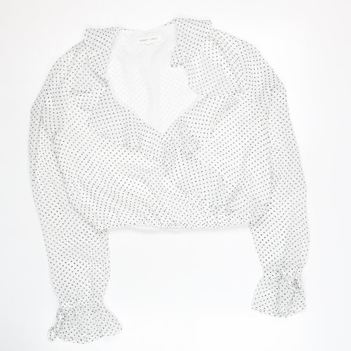 Honey Punch Women's White Polka Dot Cropped Blouse M