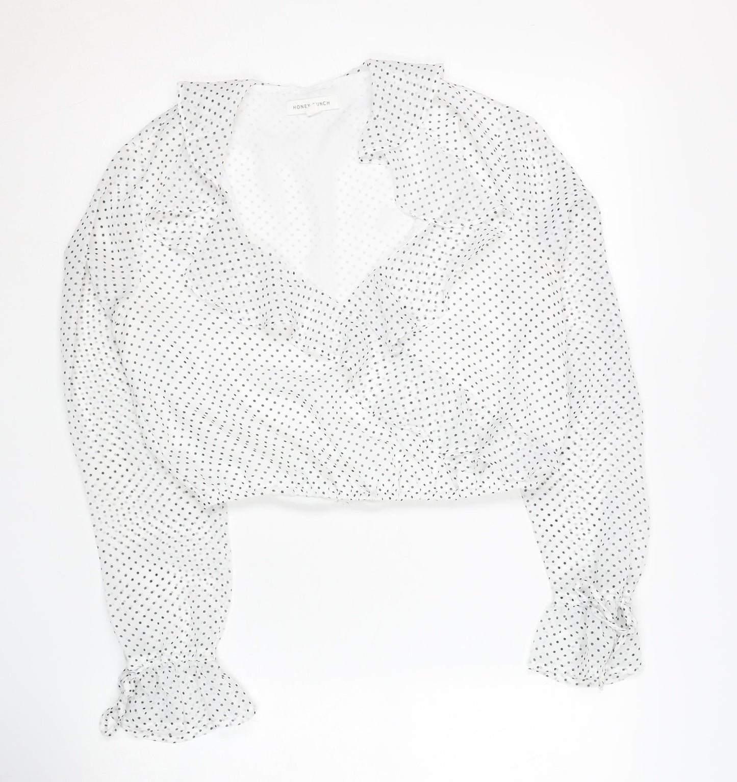 Honey Punch Women's White Polka Dot Cropped Blouse M