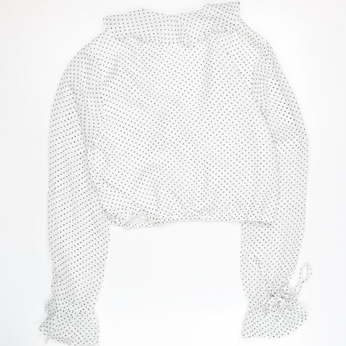 Honey Punch Women's White Polka Dot Cropped Blouse M