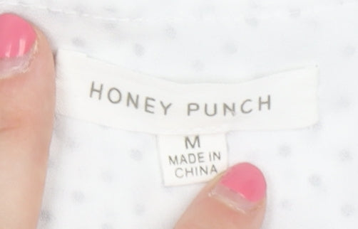 Honey Punch Women's White Polka Dot Cropped Blouse M