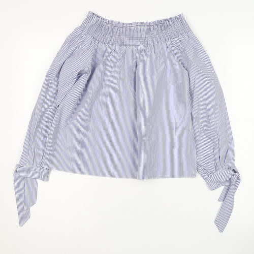 New Look Women's Blue Striped Off the Shoulder Blouse