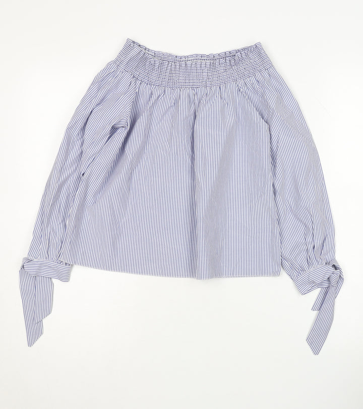 New Look Women's Blue Striped Off the Shoulder Blouse