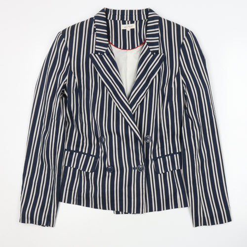 Jackpot Women's Blue Striped Blazer, Size 8, Double-Breasted