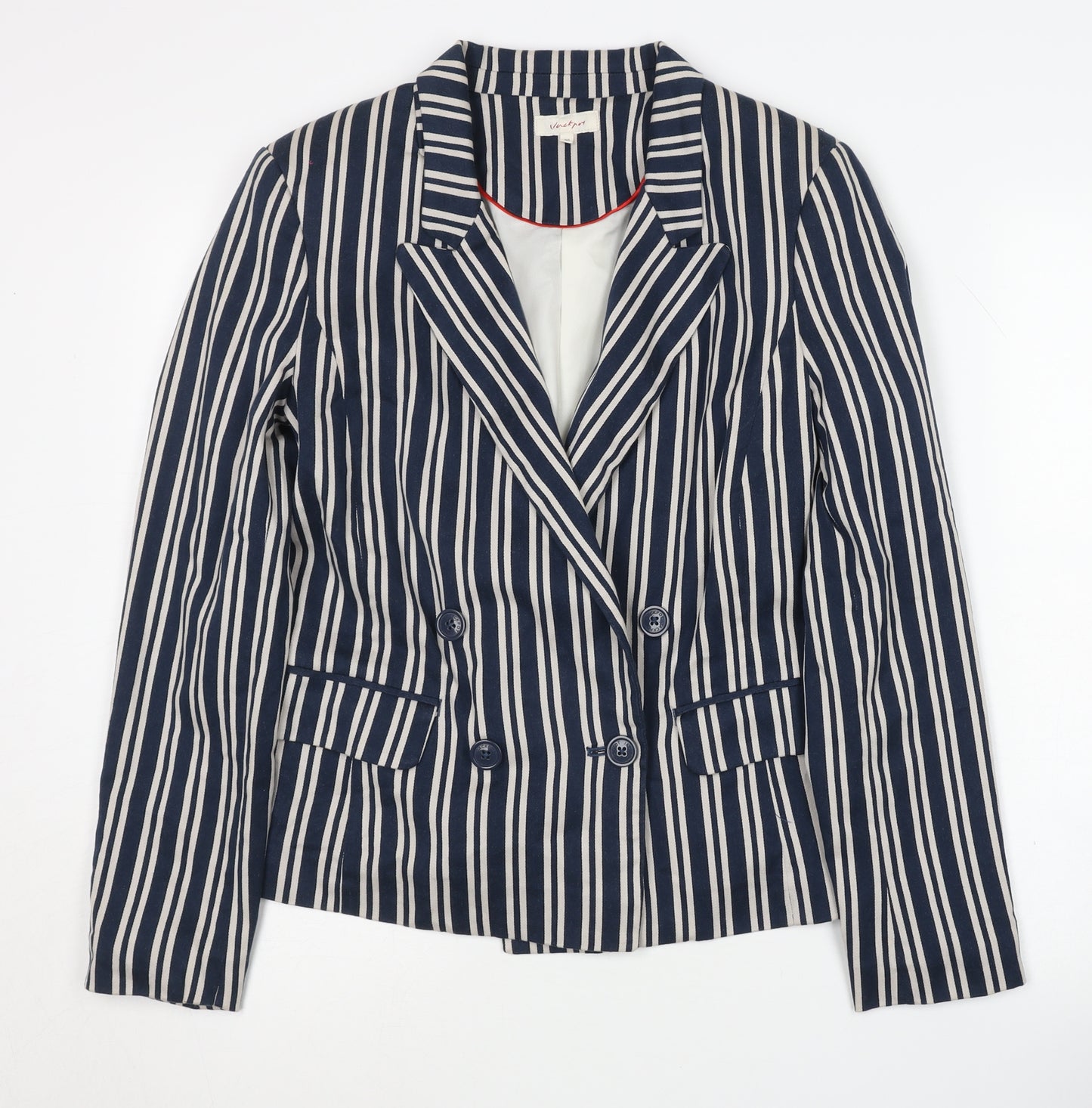 Jackpot Women's Blue Striped Blazer, Size 8, Double-Breasted