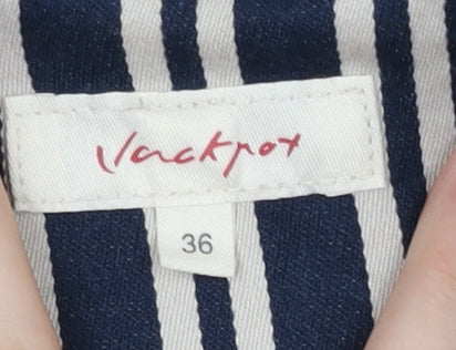 Jackpot Women's Blue Striped Blazer, Size 8, Double-Breasted