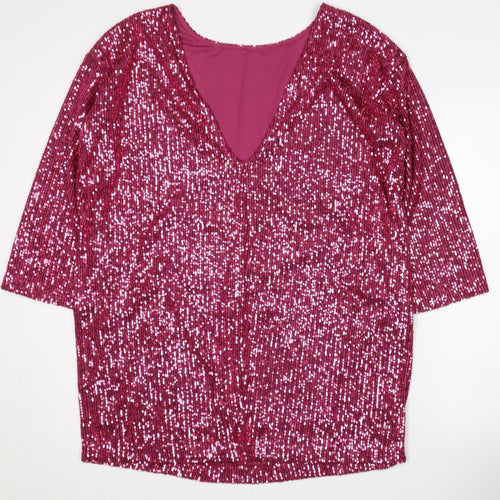 ASOS DESIGN Women's Pink Sequin V-Neck Dress Size 8 Party