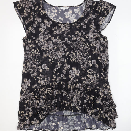 Women's Black Floral Blouse with Ruffle Detail
