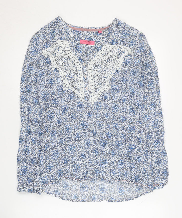 Van Den Bergh Women's Blue Floral Lace Blouse Size 10