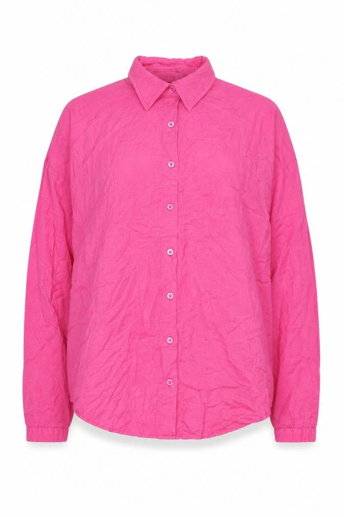 Front view of Boohoo Women's Pink Button-Up Shirt, size 10, Tall
