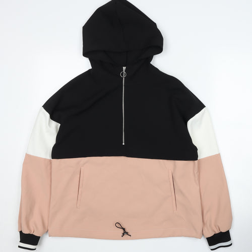 Zara Women's S Black Pink 1/2 Zip Colourblock Hoodie