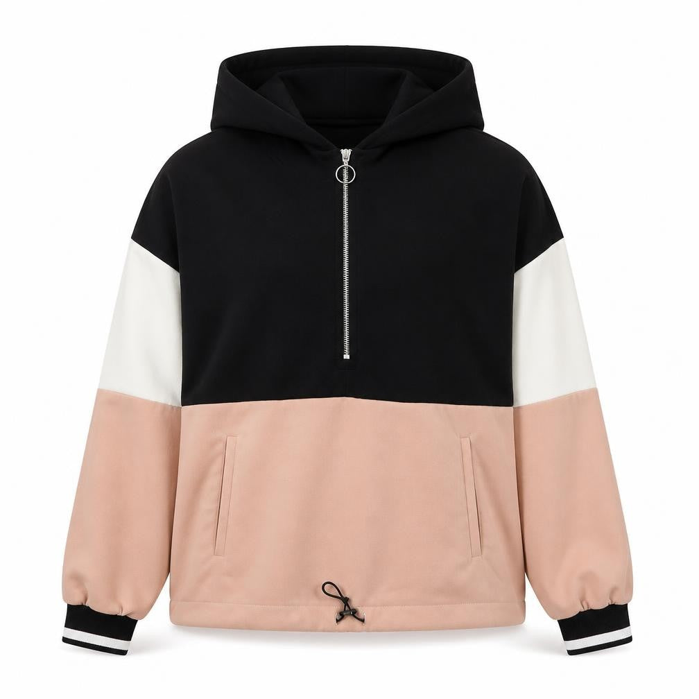 Zara Women's S Black Pink 1/2 Zip Colourblock Hoodie