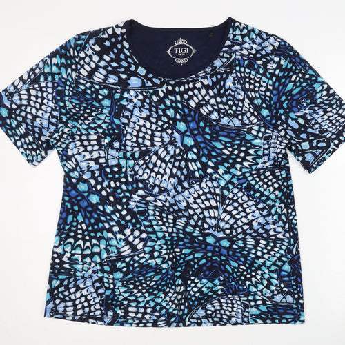 TIGI Women's Blue Geometric Polyester T-Shirt