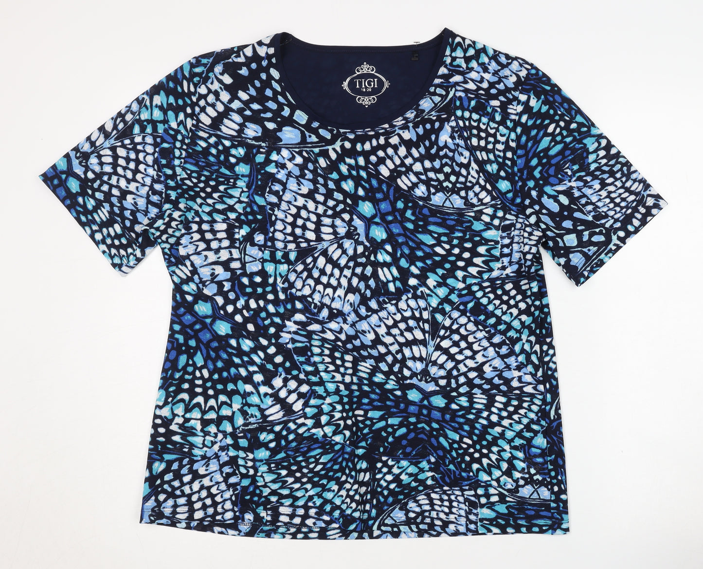 TIGI Women's Blue Geometric Polyester T-Shirt