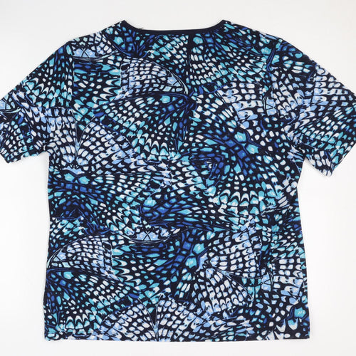 TIGI Women's Blue Geometric Polyester T-Shirt