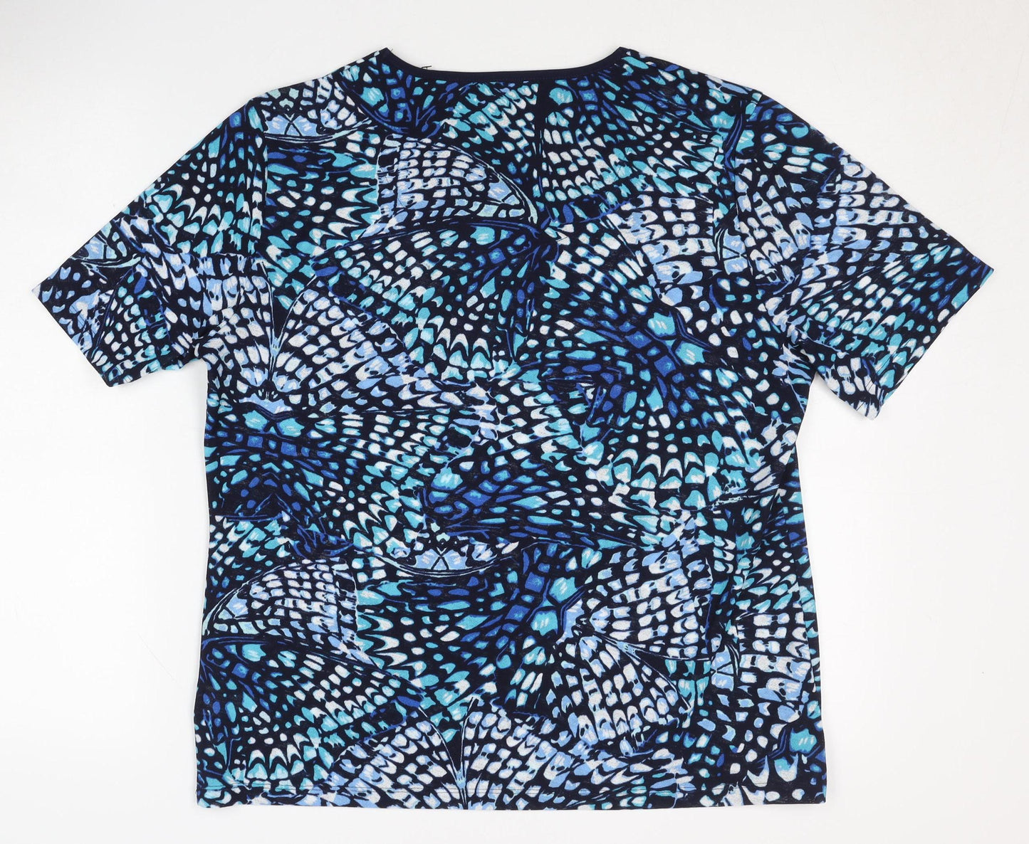 TIGI Women's Blue Geometric Polyester T-Shirt