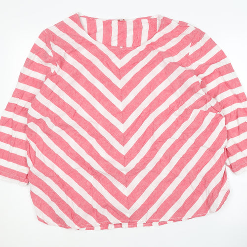 Cotton Traders Women's Red Striped 3/4 Sleeve Top