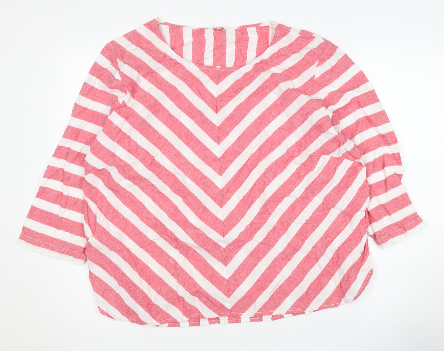 Cotton Traders Women's Red Striped 3/4 Sleeve Top