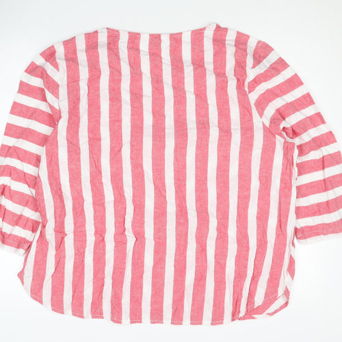 Cotton Traders Women's Red Striped 3/4 Sleeve Top