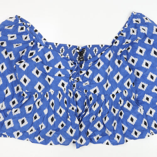 New Look Women's Blue Cropped Blouse - Size 18
