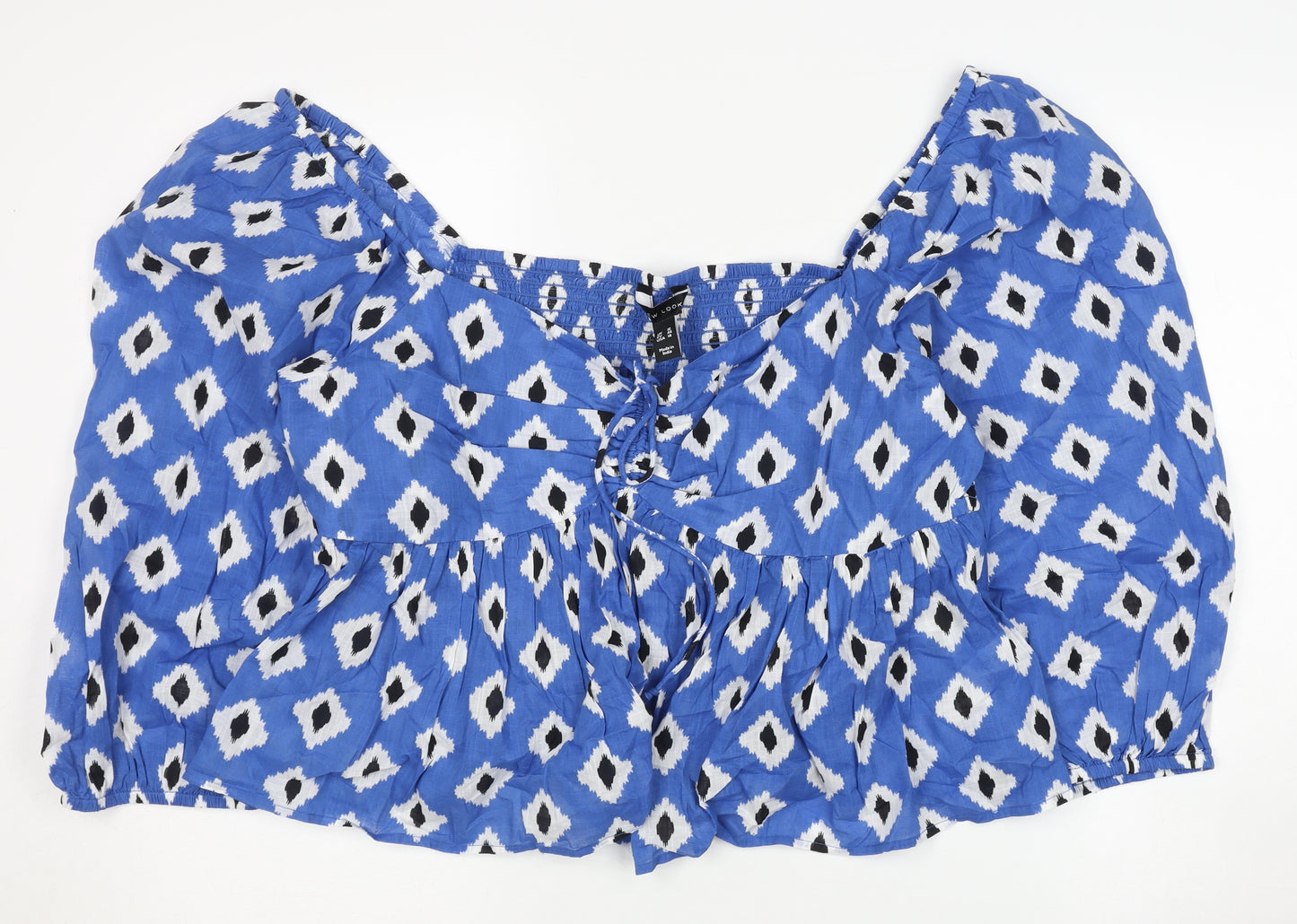 New Look Women's Blue Cropped Blouse - Size 18