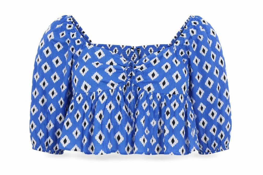 Front view of New Look Women's Blue Cropped Blouse -, size 18