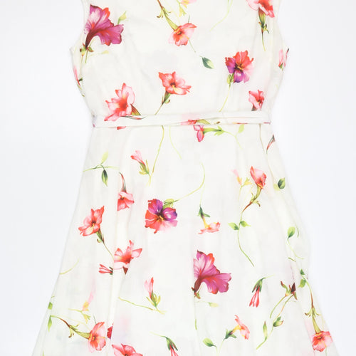 Wallis Women's Ivory Floral A-Line Dress Size 14