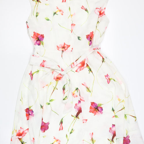 Wallis Women's Ivory Floral A-Line Dress Size 14