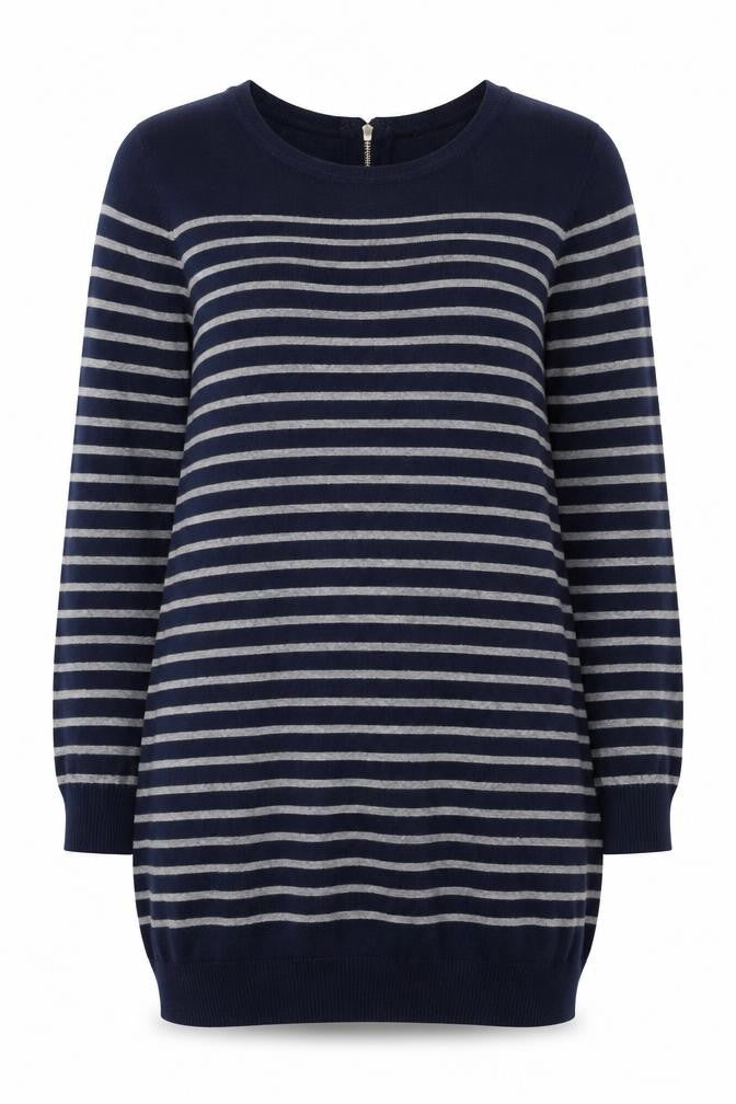 Front view of Intuition Women's Blue Striped jumper, size L