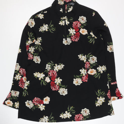Sosandar Women's Black Floral Tunic Top - Size 16