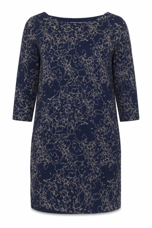 Front view of Next Women's Blue Floral Dress, size 10, 3/4 Sleeve