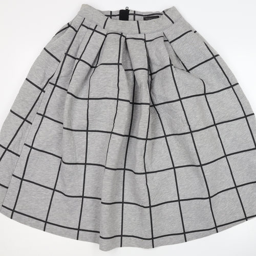 Topshop Women's Grey Pleated Check Skirt Size 8