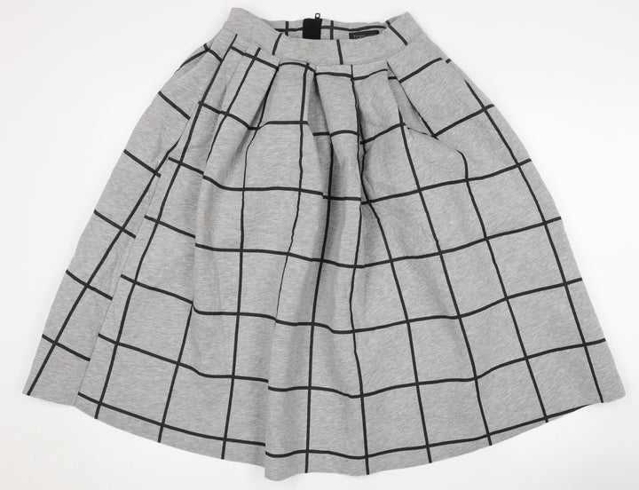 Topshop Women's Grey Pleated Check Skirt Size 8