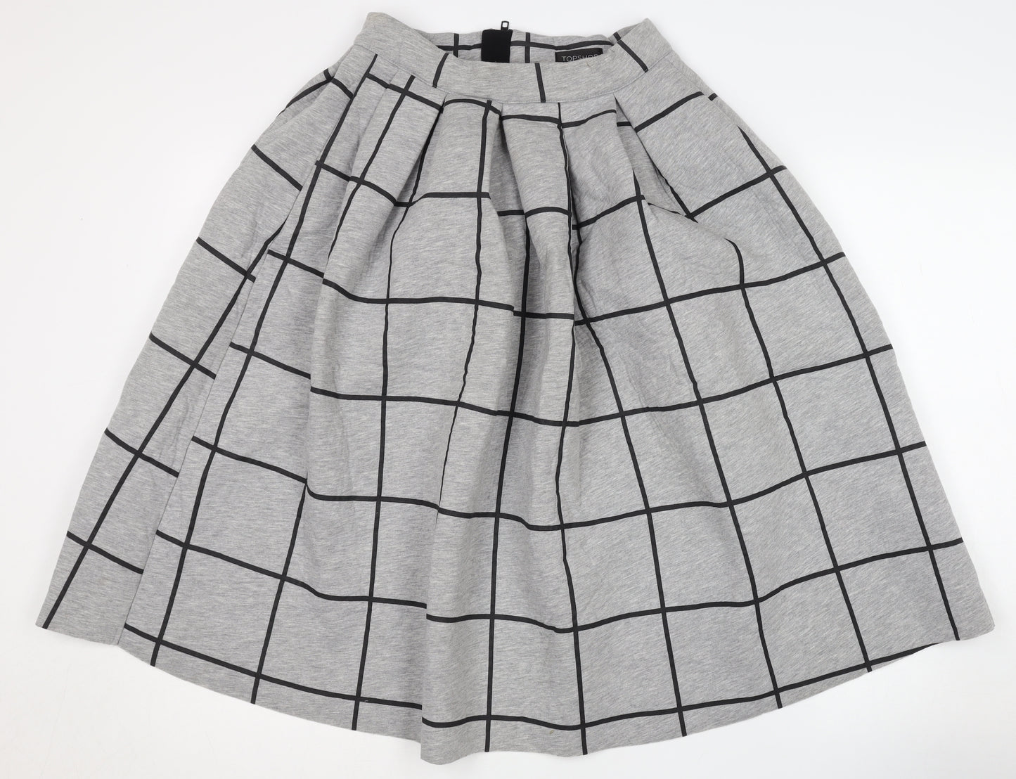 Topshop Women's Grey Pleated Check Skirt Size 8