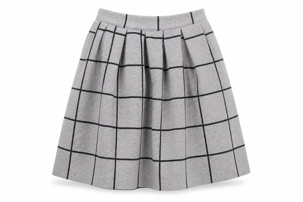 Front view of Topshop Women's Grey Pleated Check Skirt, size 8