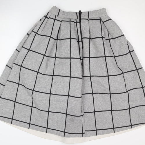 Topshop Women's Grey Pleated Check Skirt Size 8