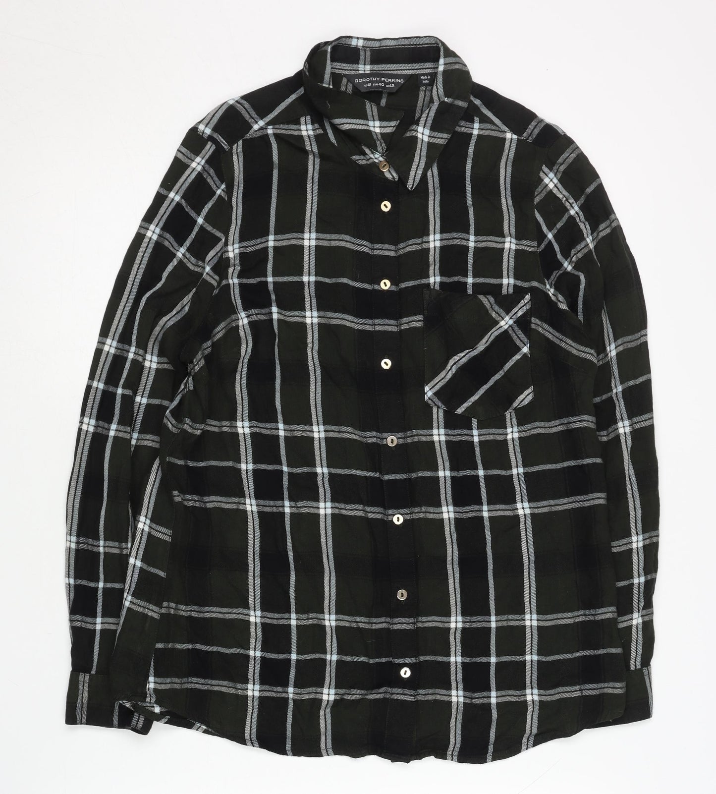 Dorothy Perkins Women Black Check Button-Up Shirt Size 12