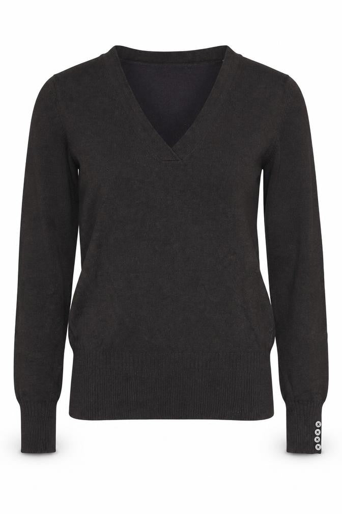 Front view of Mango Basics Women's Black V-Neck jumper, size M