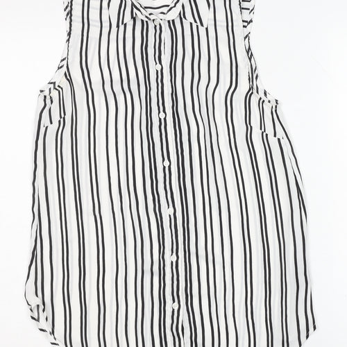 H&M Women's Black Striped Button-Up Sleeveless Shirt